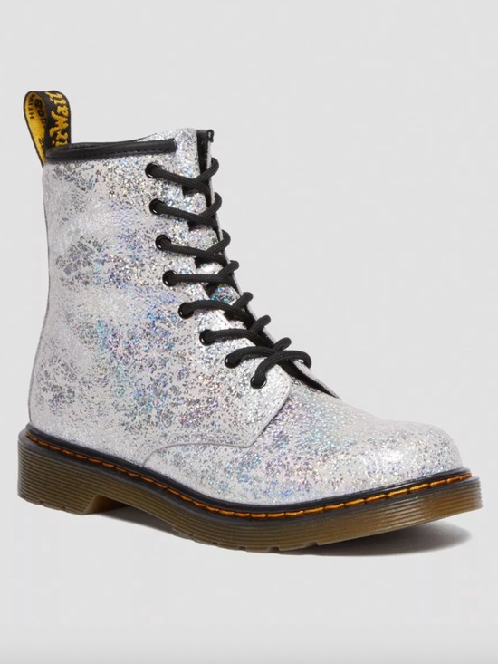 Dr. Martens Youth 1460 Grey Metallic Disco Lace Up Boots - Picture 1 of 9